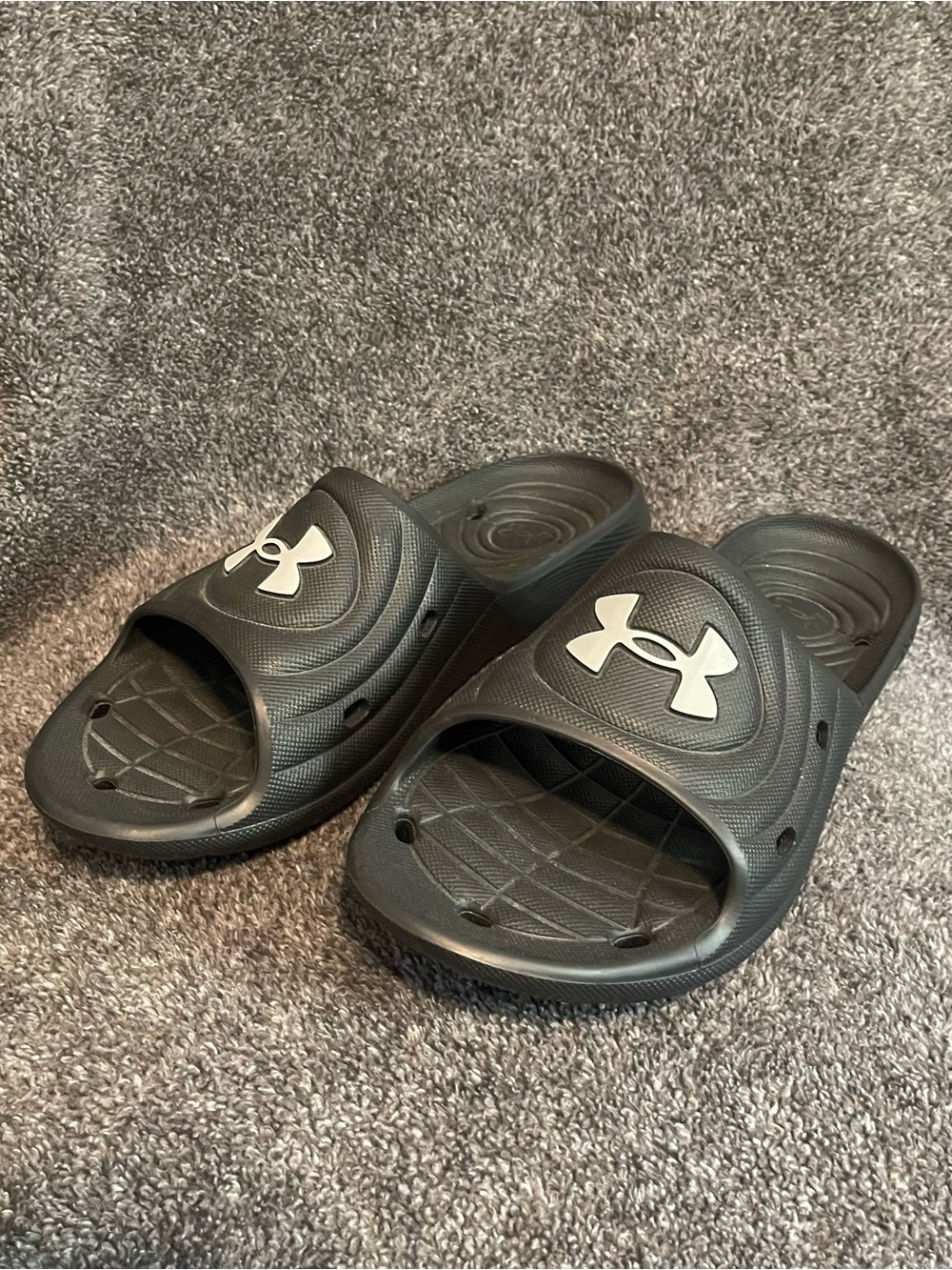Under Armour Black Slide Sandals with White Logo